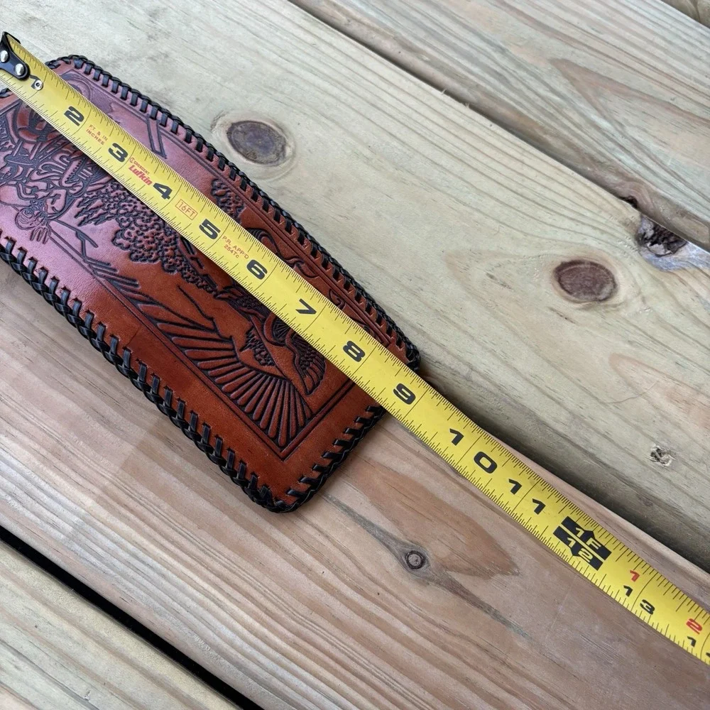 Vintage Leather Wallet Keep On Bikin Whipstitch Hand Tooled Motorcycle Bifold